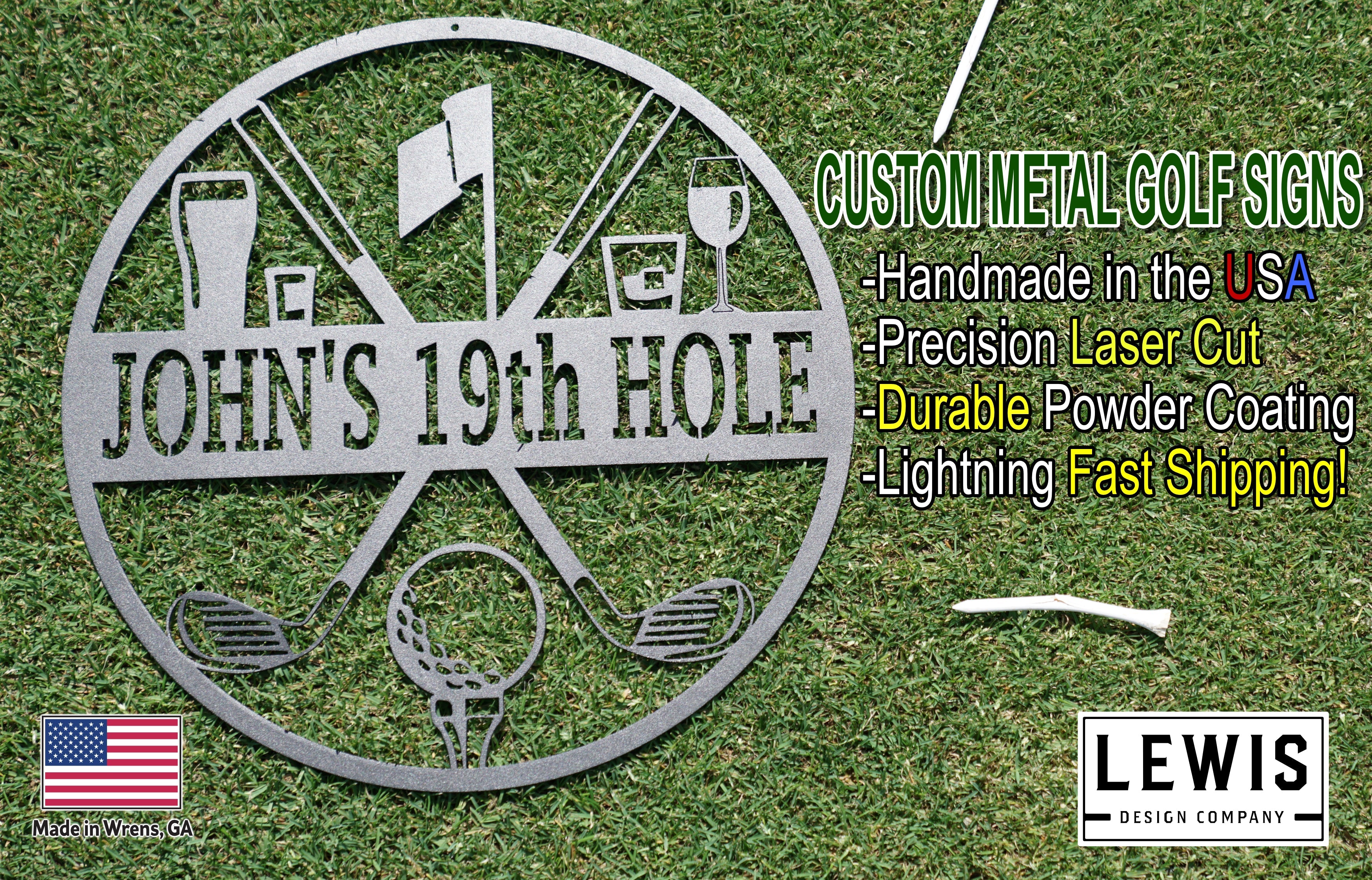 Golf 19th Hole Custom Name Metal Sign | Personalized Golf Bar Decor
